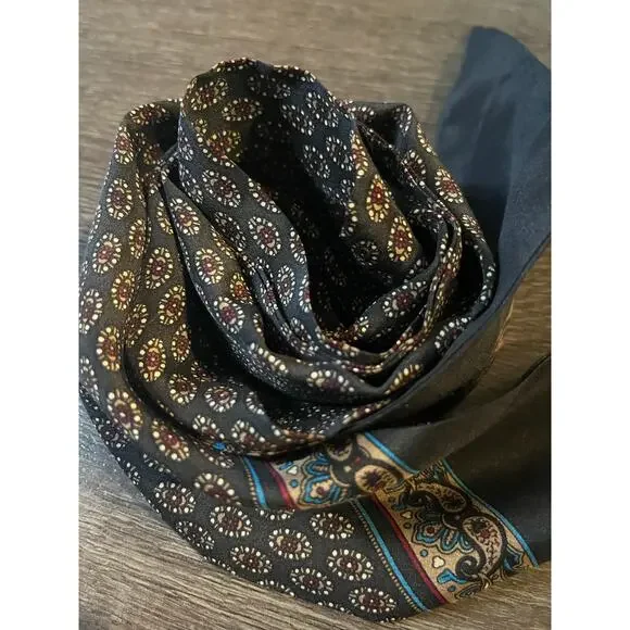 Vintage 80s Ginnie Johansen Scarf Bow Tie Navy Paisley Preppy Old Money - Picture 5 of 9